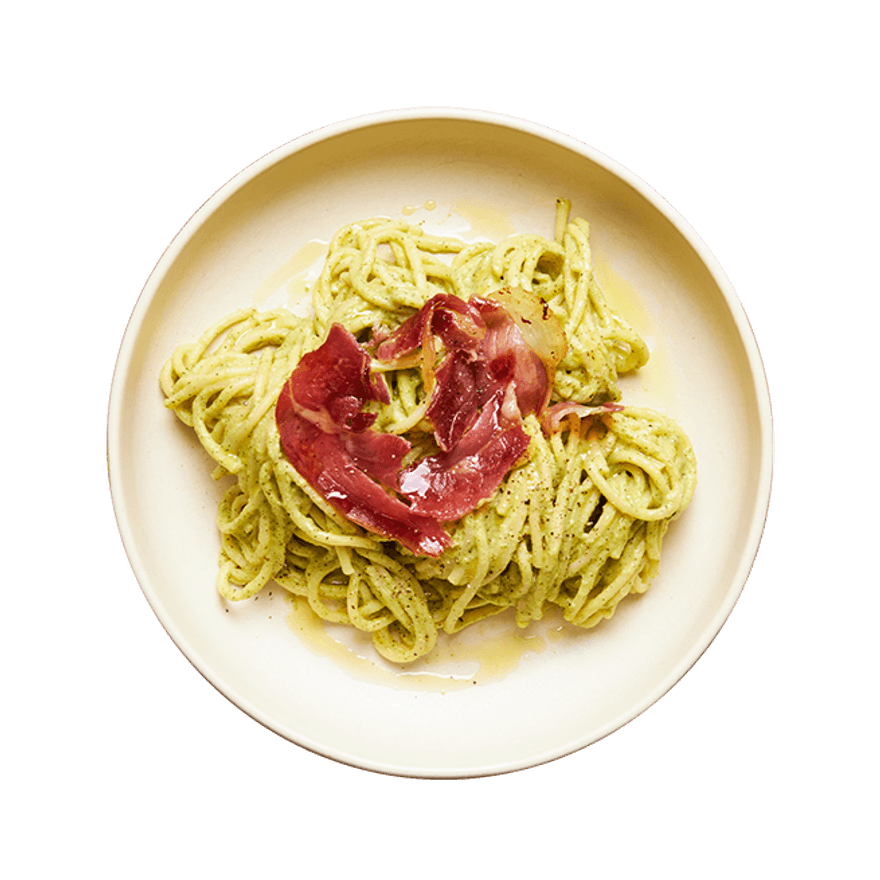 Spaghetti crème de courgette & jambon de Bayonne