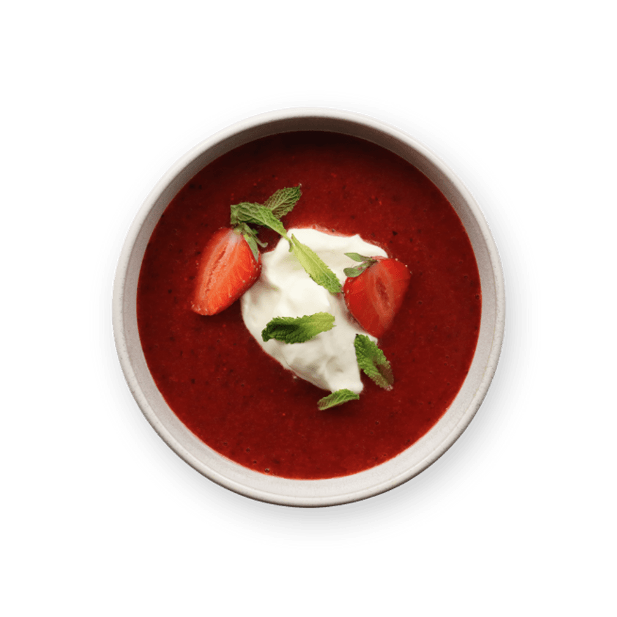 Soupe de fraises, chantilly & menthe