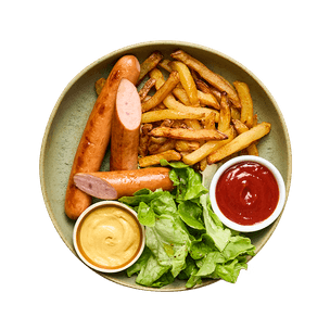 saucisse-frites-et-salade-verte