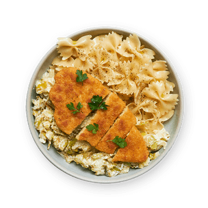 escalope-vege-fondue-de-poireaux-et-farfalle