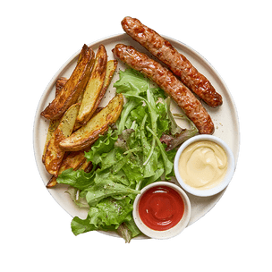 saucisses-potatoes-au-air-fryer-et-salade