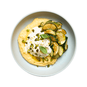 polenta-courgettes-poelees-burrata-et-pistaches