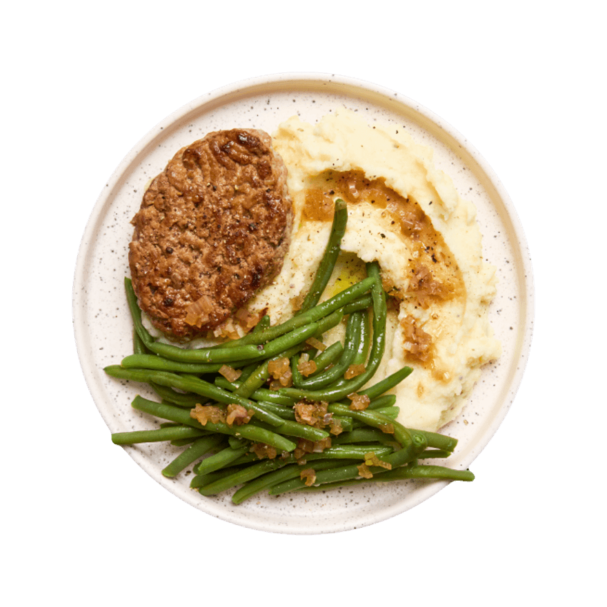 Haché de veau, purée aux fines herbes & haricots verts