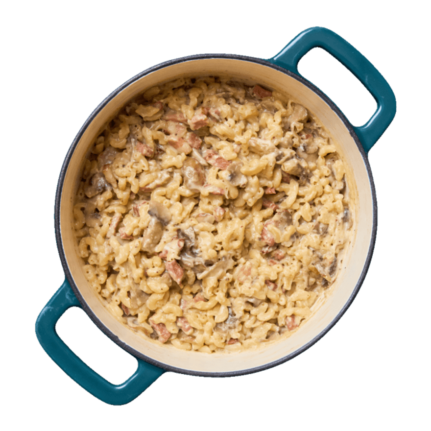 One pot coquillettes, champignons & lardons