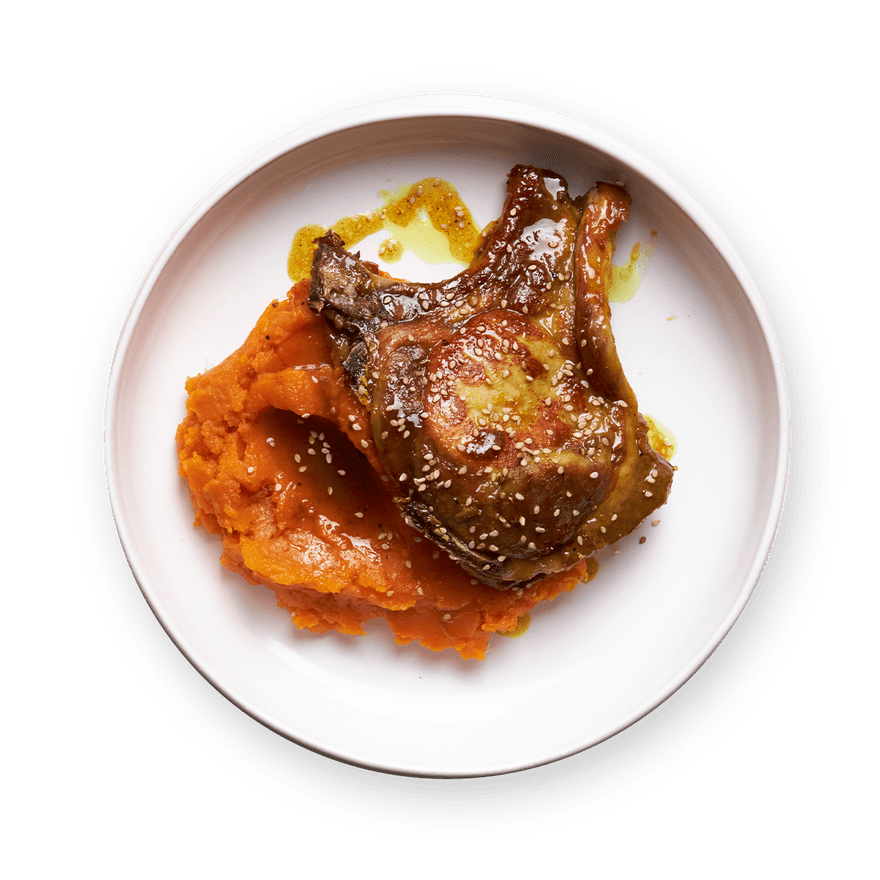 Honey Curried Pork Chops & Mashed Sweet Potato