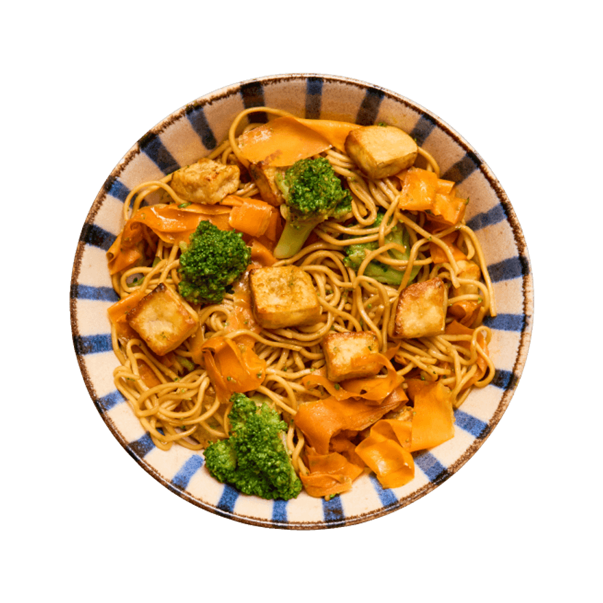 Nouilles sautées aux légumes & tofu crispy au air-fryer