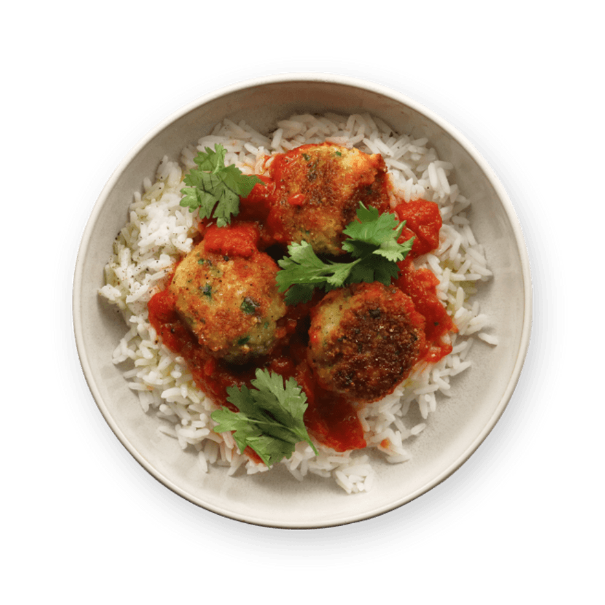 Boulettes de poisson, tomates & riz