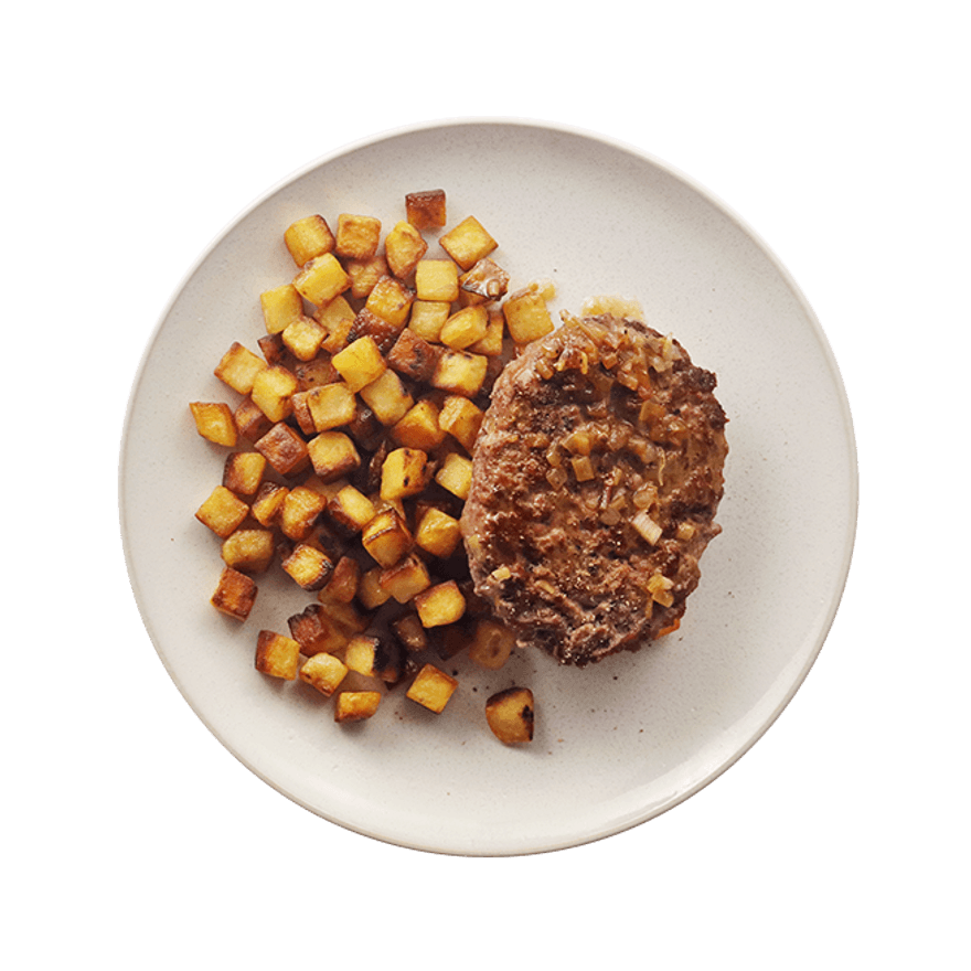 Steak haché aux échalotes & pommes sautées