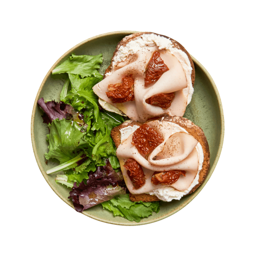 Bruschetta poulet, fromage frais & tomates séchées