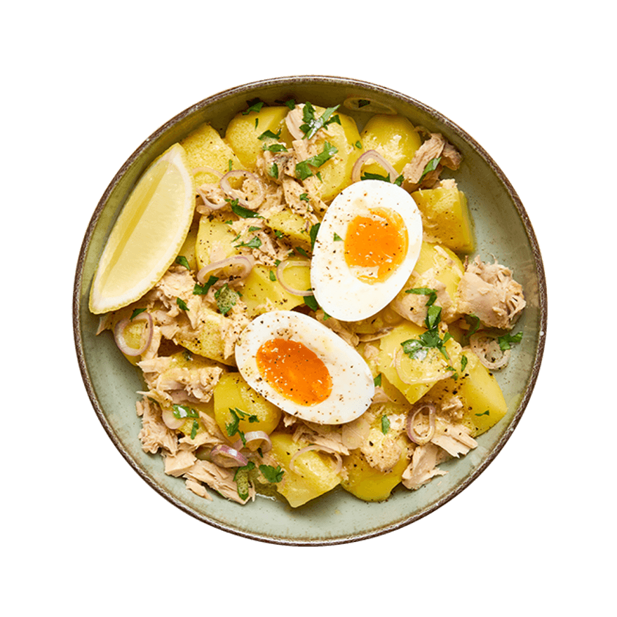 Salade de pommes de terre au thon & œuf mollet