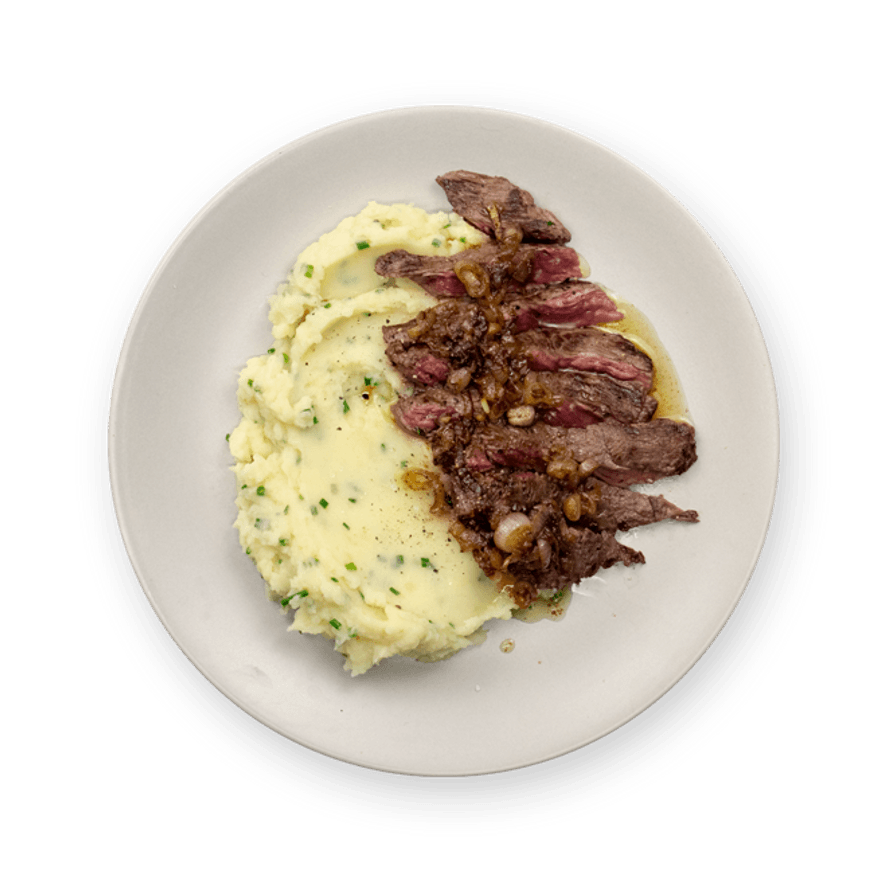 Bavette aux échalotes & purée maison