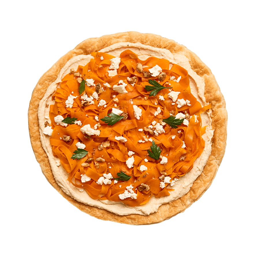 Tarte fine aux carottes, houmous & noix