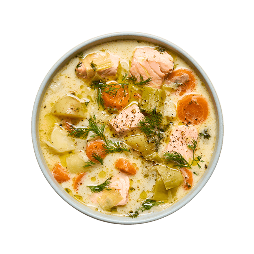 Soupe crémeuse au saumon & légumes