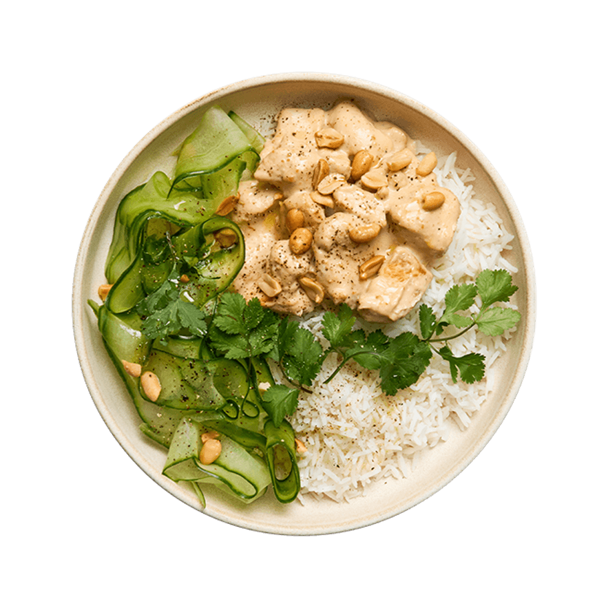 Bowl poulet sauce cacahuète, concombres & riz