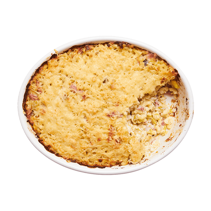 Gratin de pâtes La Vache qui rit & poireaux