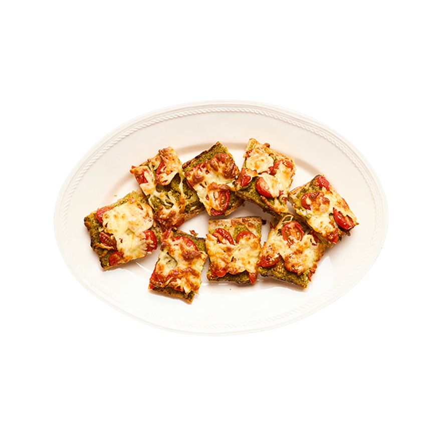 Baguette grillée tomates, mozza & pesto