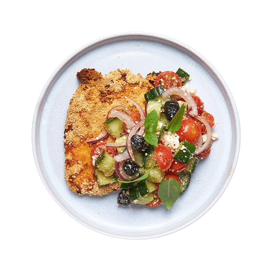 Baked Crispy Chicken with Greek Salad