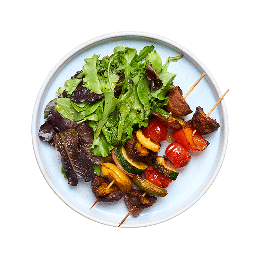 Brochettes végé au air-fryer & salade