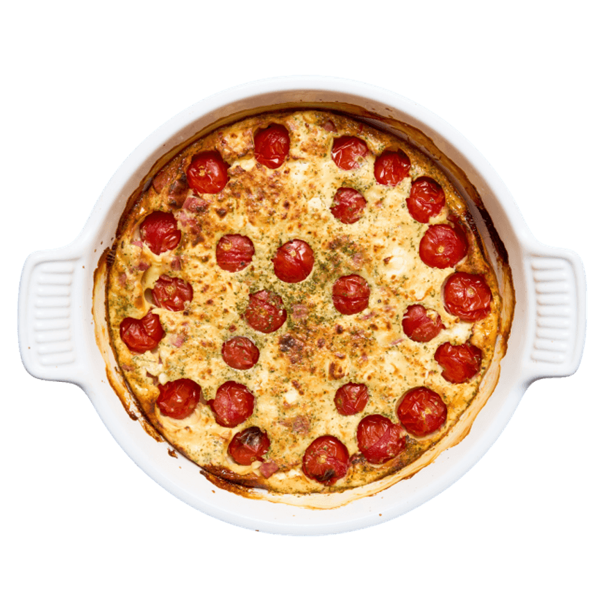 Clafoutis tomates cerises, feta & jambon