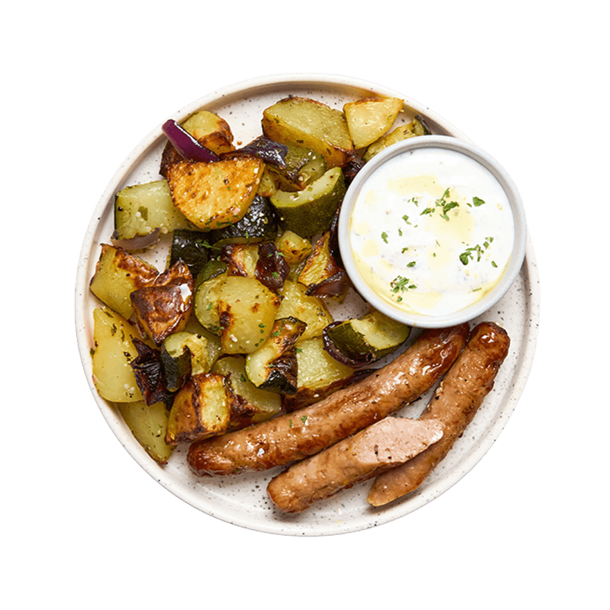 Chipo, légumes rôtis aux herbes & sauce yaourt
