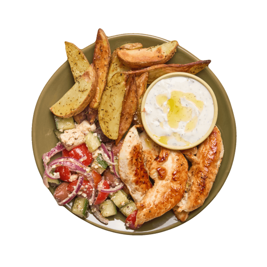 Bowl à la grecque, poulet & potatoes