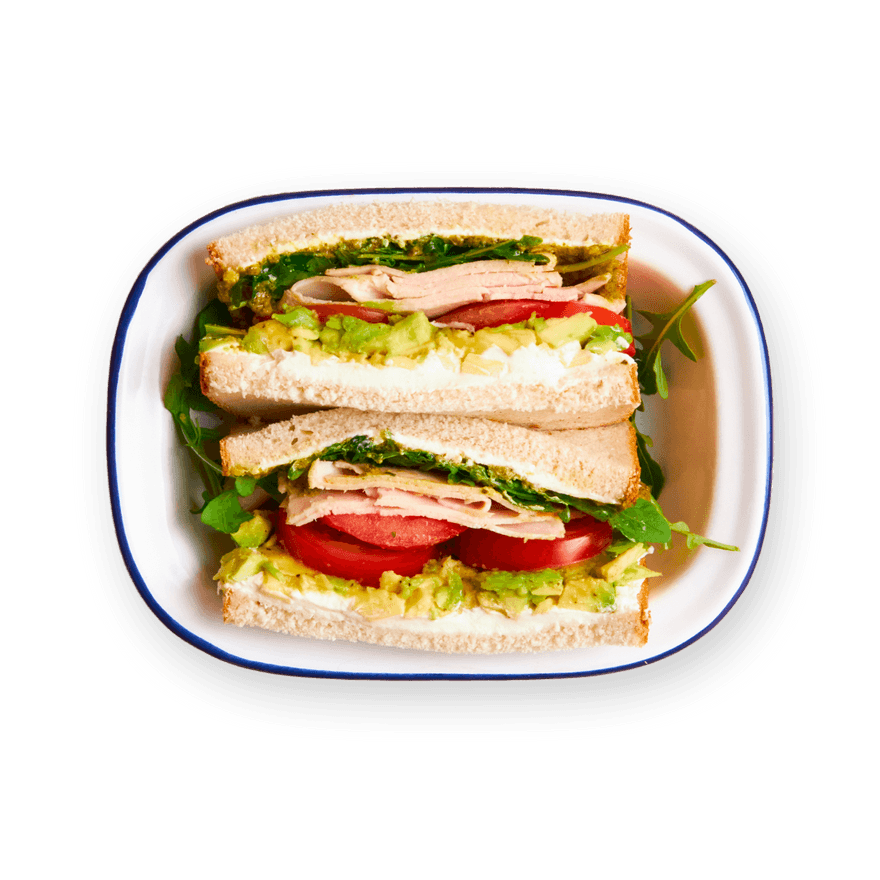 Sandwich poulet, pesto & avocat