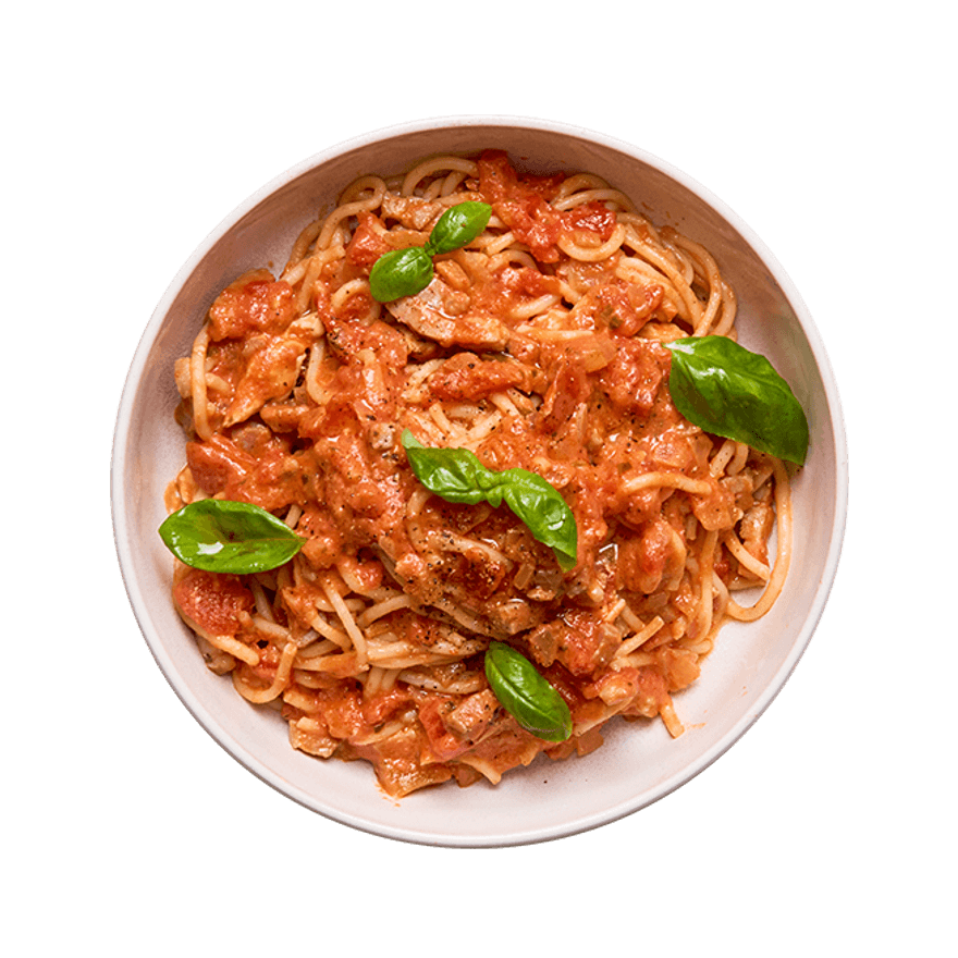 Pâtes crémeuses à la tomate & lardons