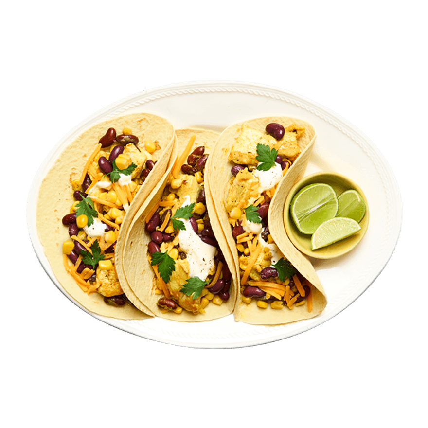 Fajitas de poulet, maïs & haricots rouges