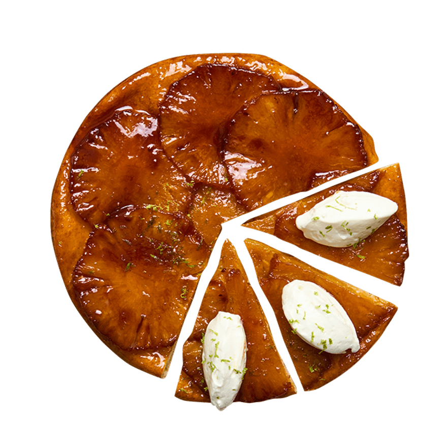 Tarte tatin à l'ananas & crème mascarpone au citron vert