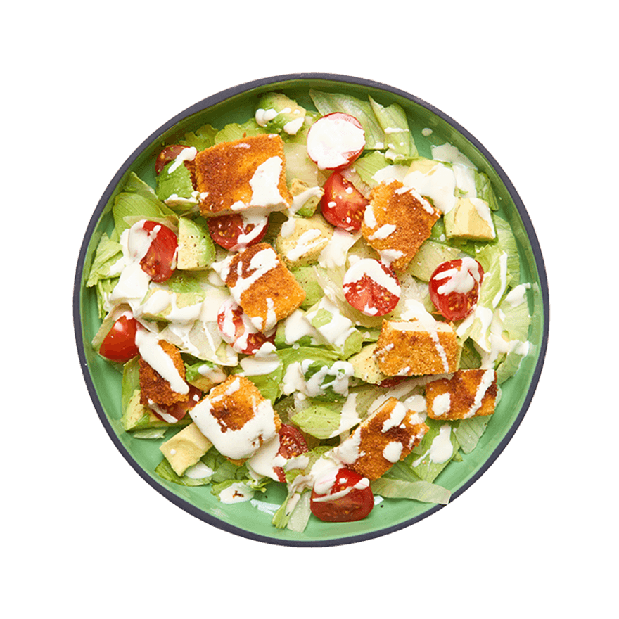Salade de tomates, avocat & tofu croustillant