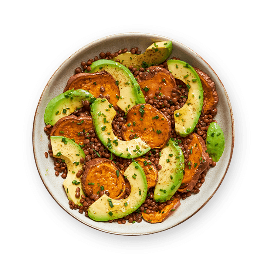 Salade de lentilles, patate douce & avocat