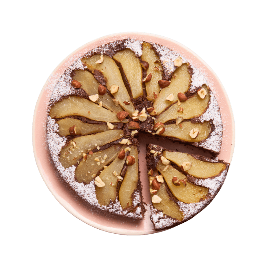 Moelleux au chocolat, poires & noisettes