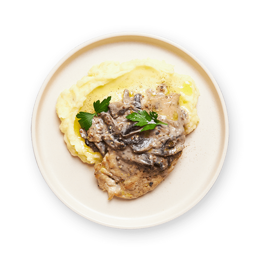 Escalope de dinde à la crème de champignons & purée maison