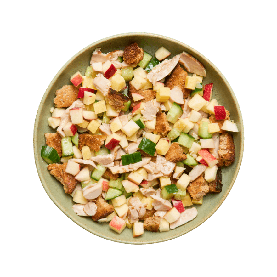 Salade concombre, croûtons & cantal