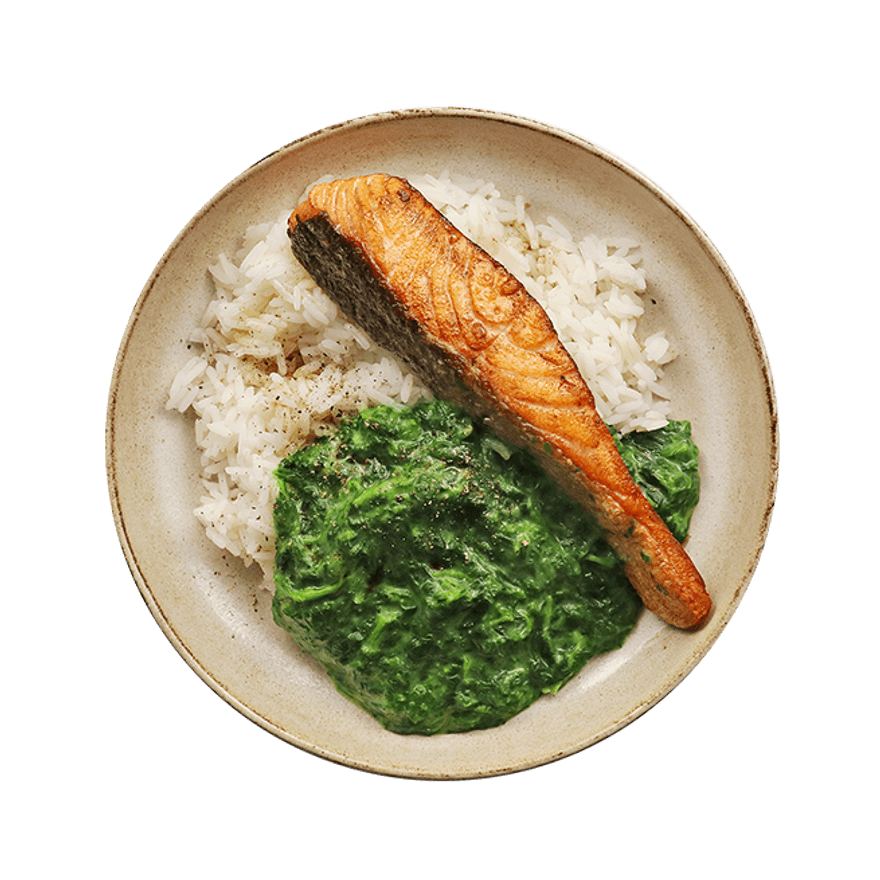 Salmon, creamed spinach & rice