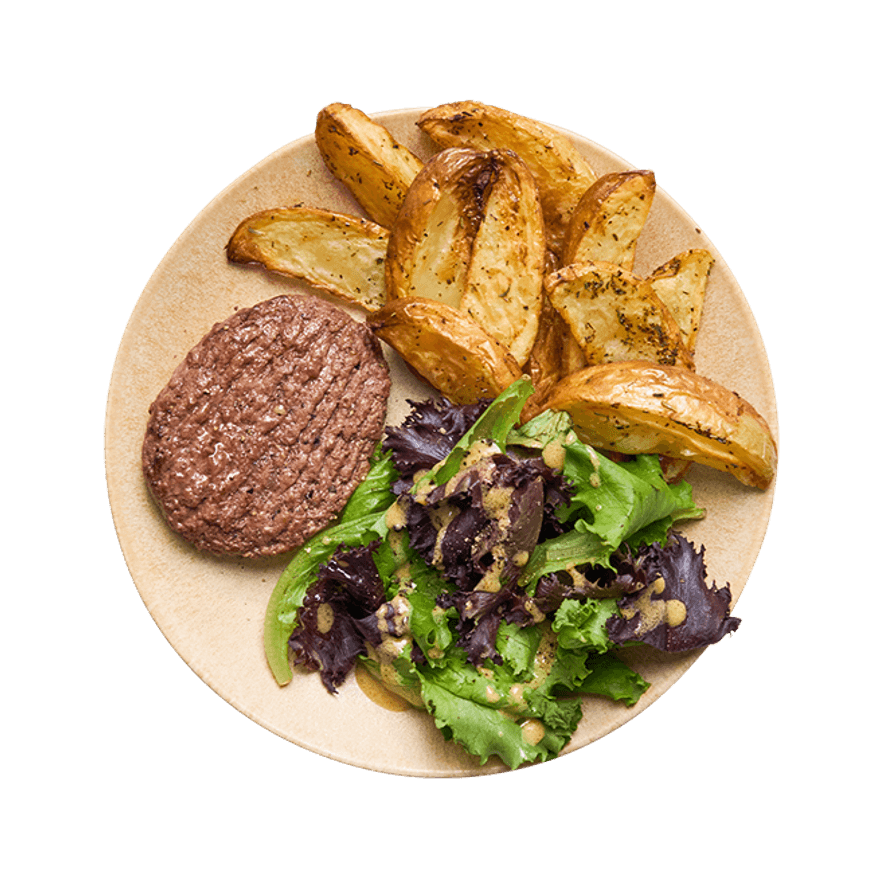 Steak haché, potatoes & salade