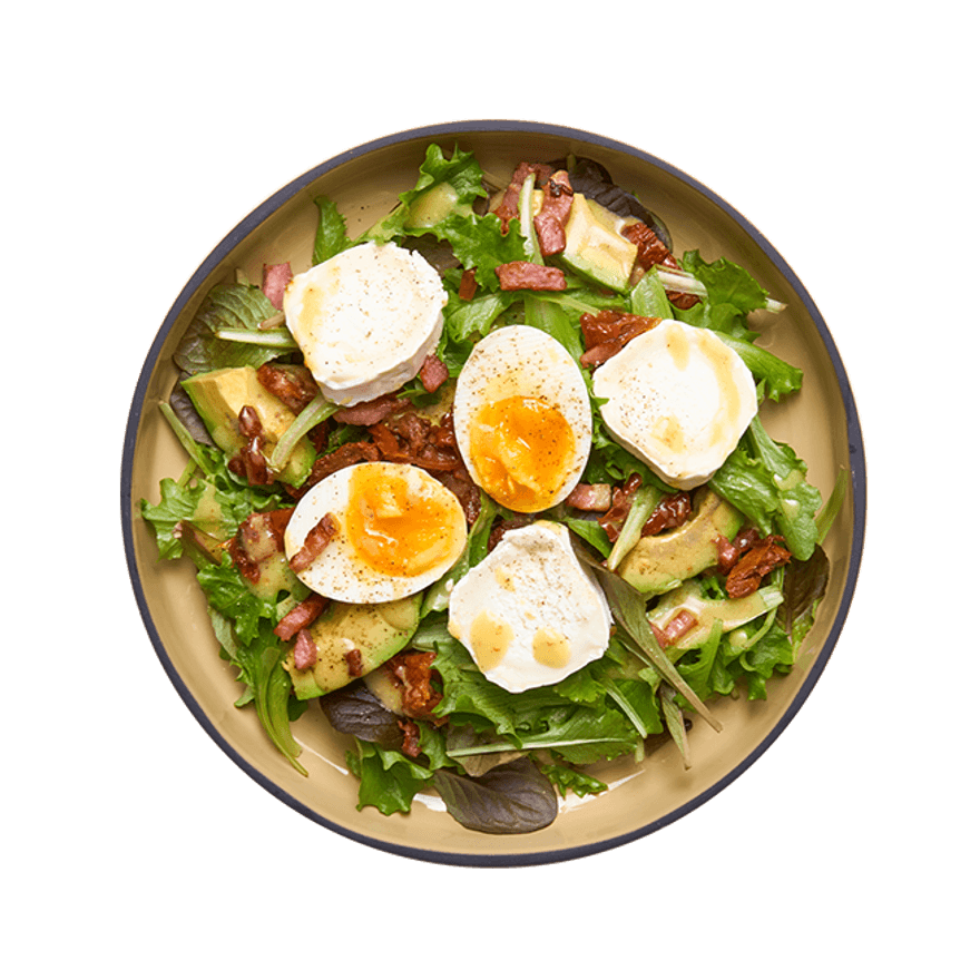 Salade au chèvre, avocat & œuf mollet