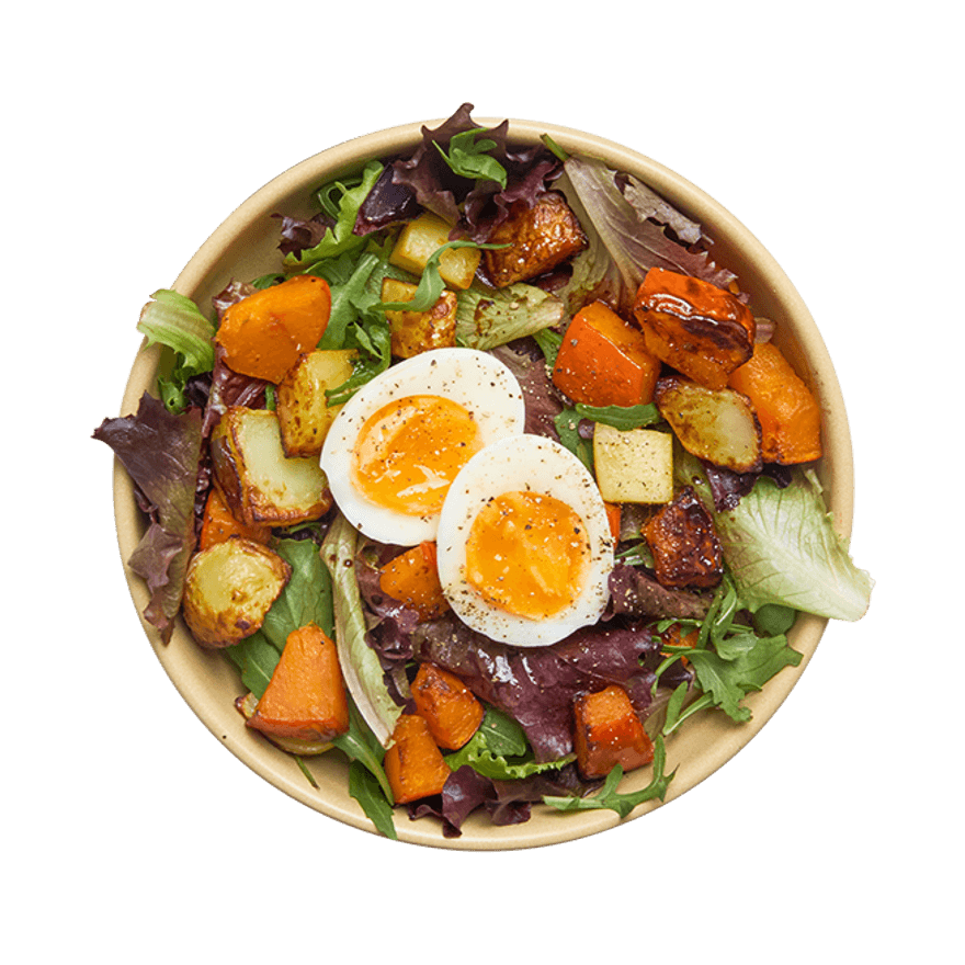 Salade de légumes rôtis au air-fryer & œuf mollet