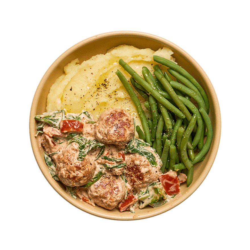 Boulettes de veau à la toscane, purée & haricots verts