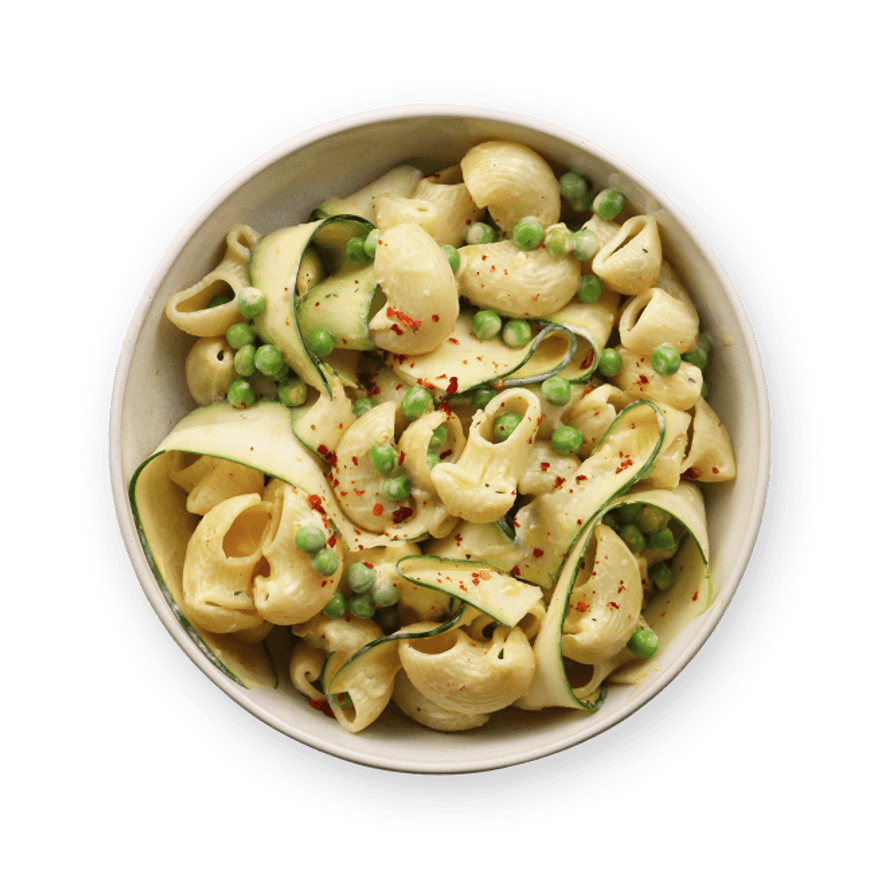 Pâtes crémeuses aux petits pois & courgettes