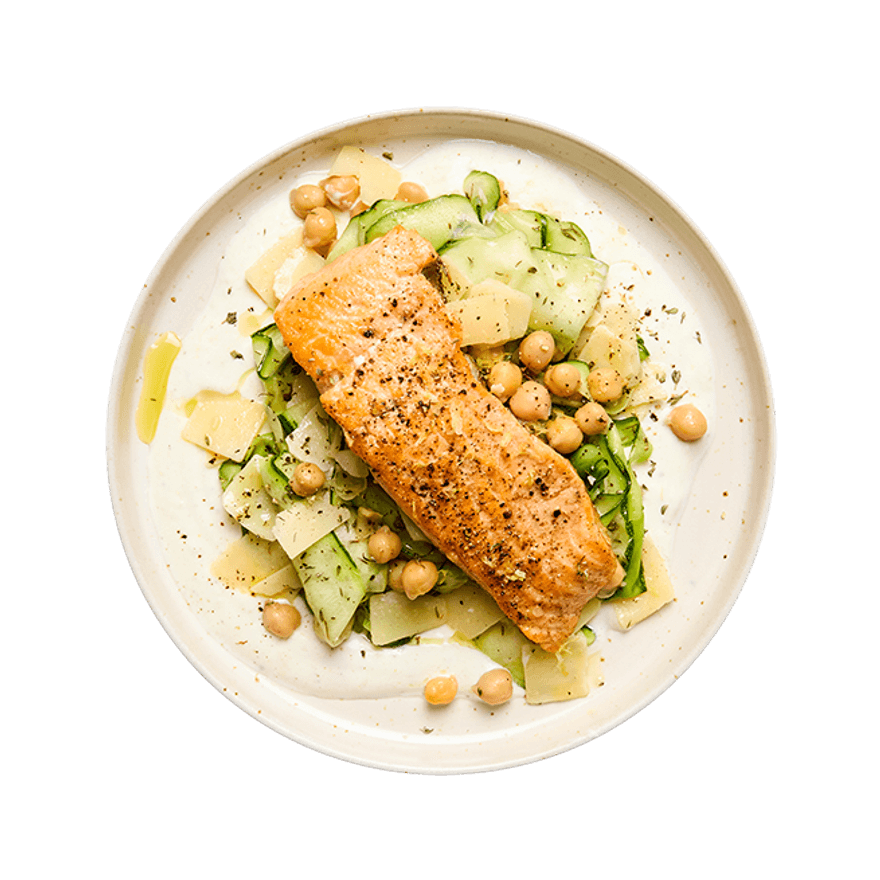 Truite, salade de courgettes & sauce yaourt