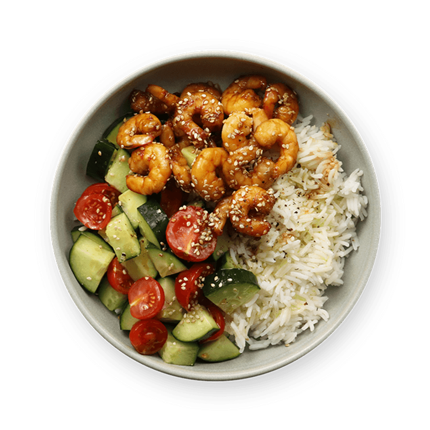 Bowl estival aux crevettes teriyaki