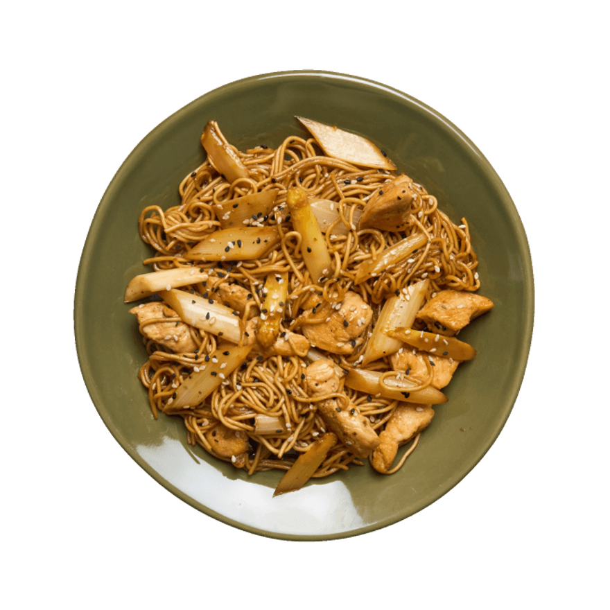 Nouilles sautées aux asperges & poulet