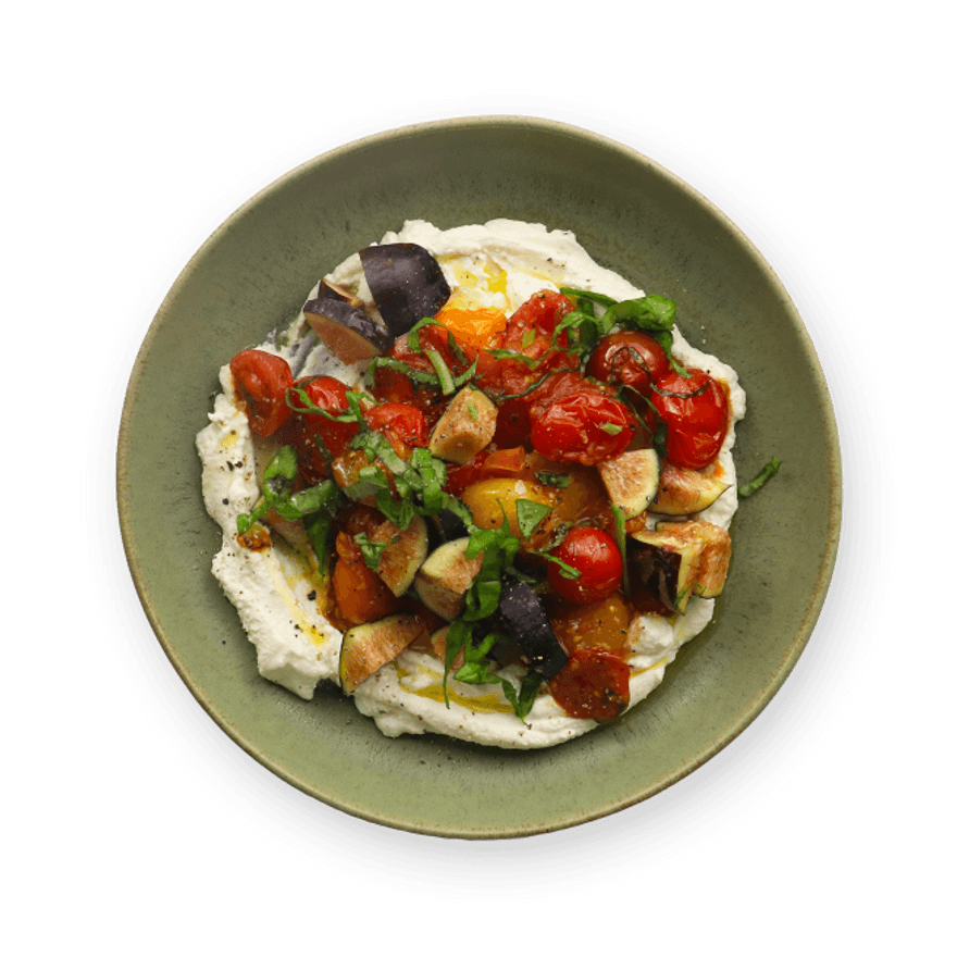 Roasted cherry tomatoes with fig and ricotta