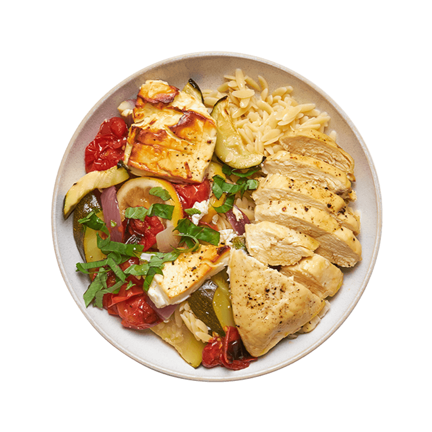 Poulet, feta & légumes d'été rôtis