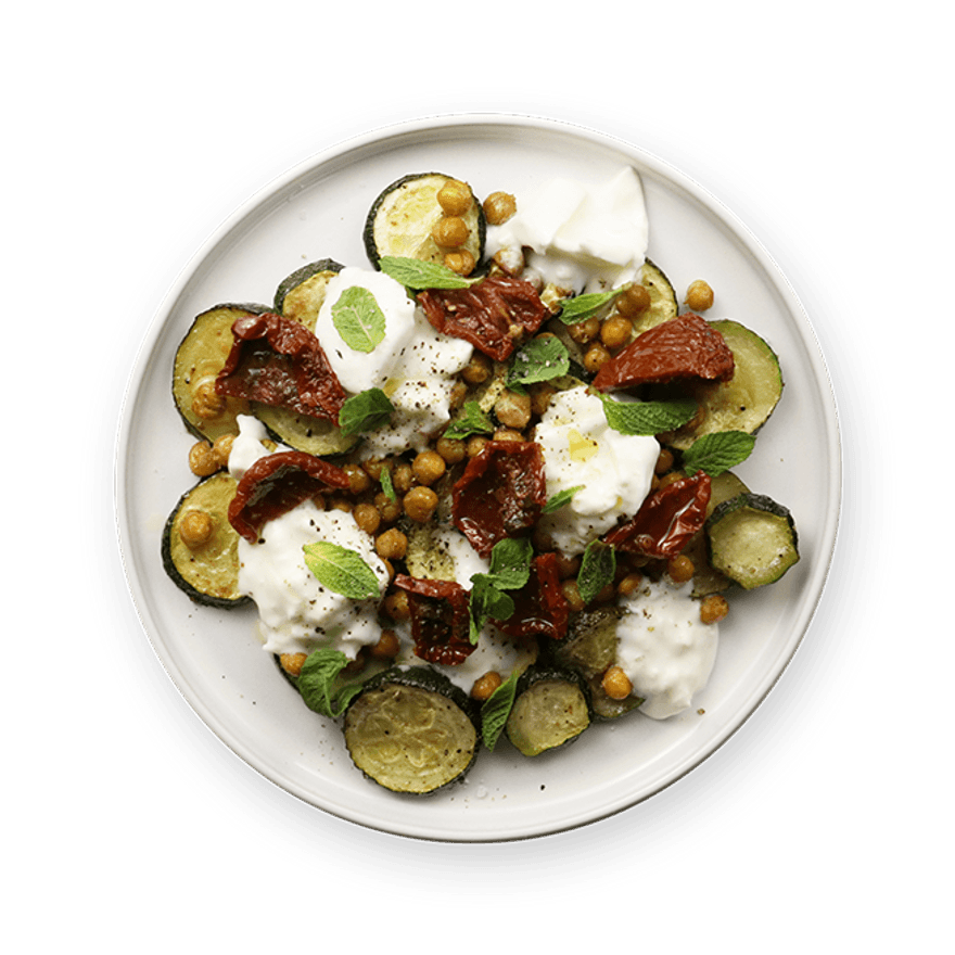 Courgette, pois-chiches & burrata