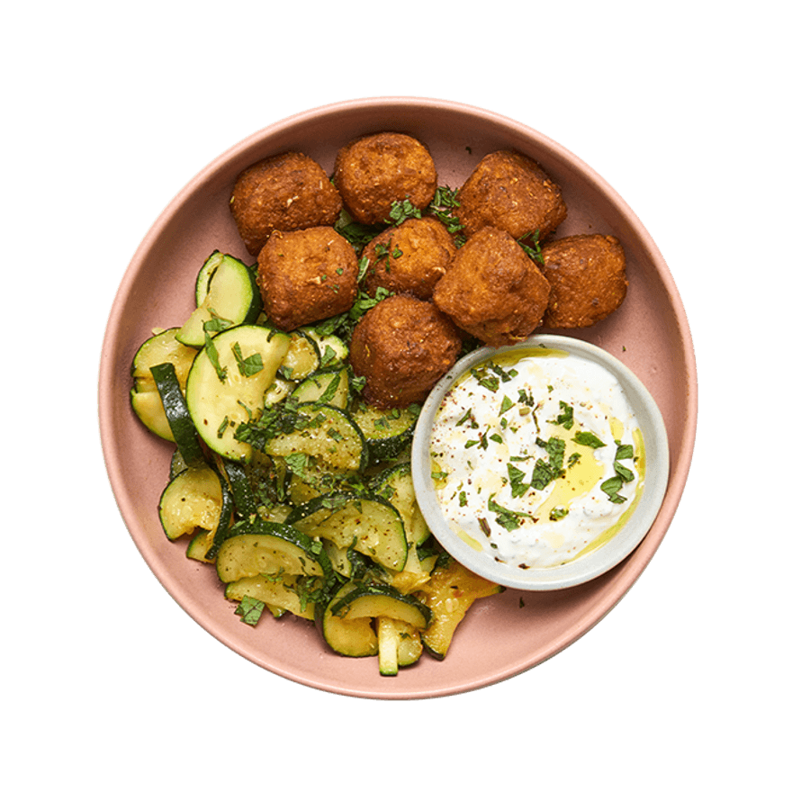 Boulettes végé, courgettes & sauce yaourt