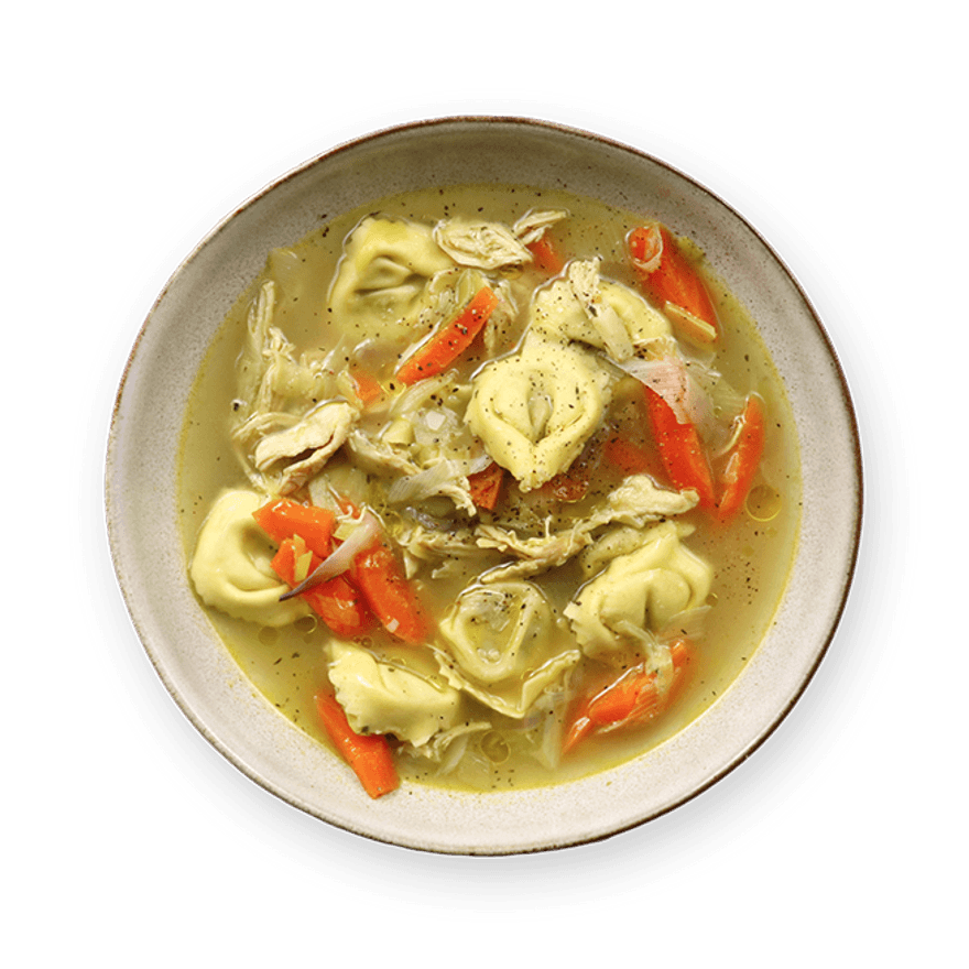 Bouillon de tortellini, légumes & poulet