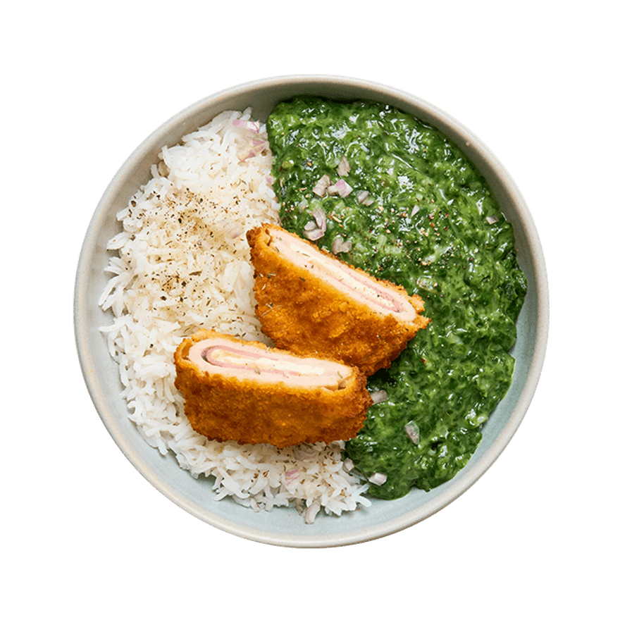 Cordon bleu, épinards à la crème & riz