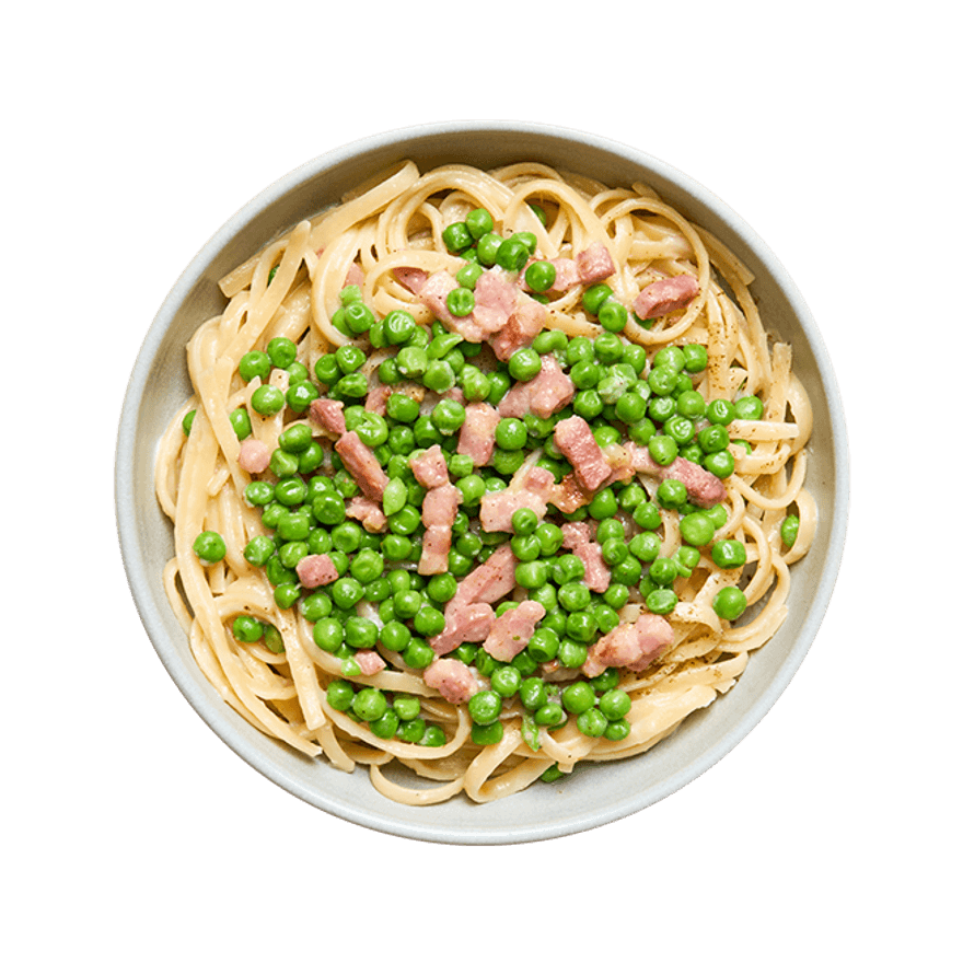 Linguine crémeuses aux petits pois & lardons
